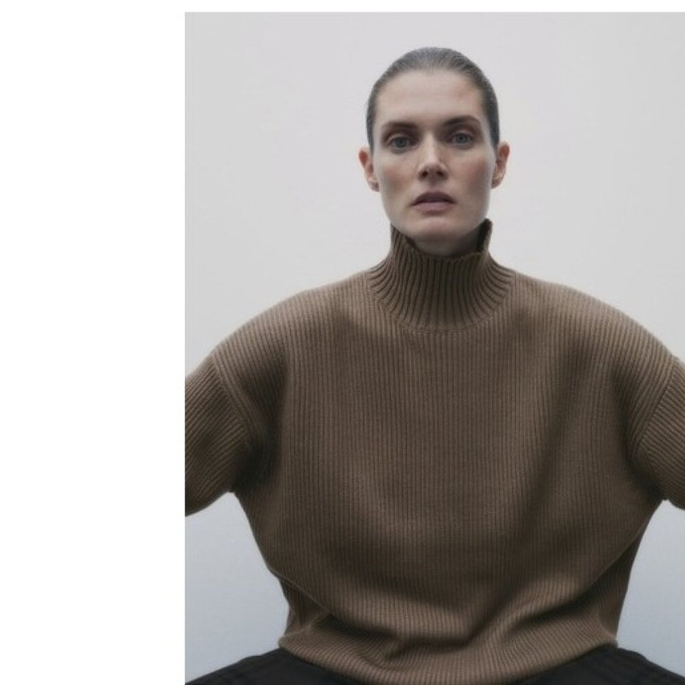 Zara taupe oversized ribbed sweater, NWOT, S